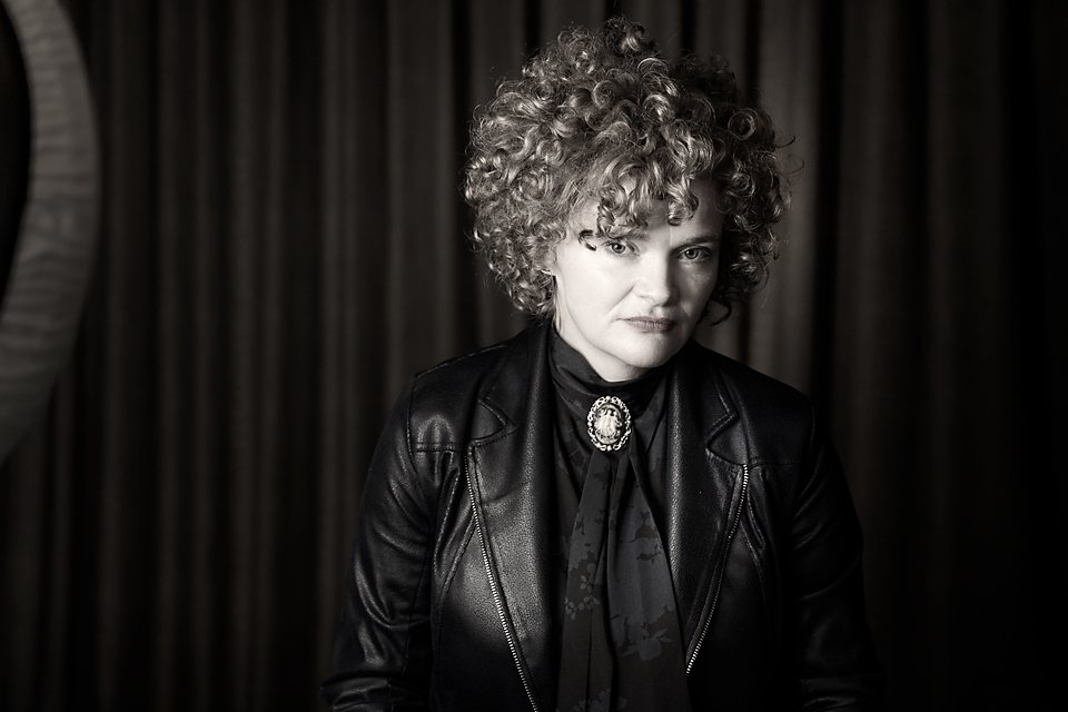 woman in black and white